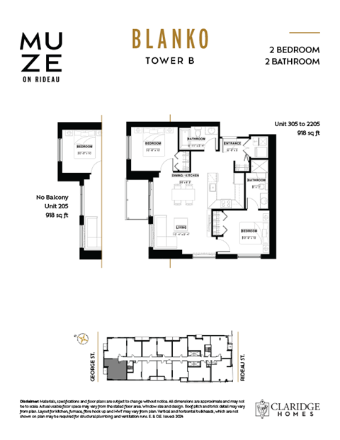 Floor plan for 2 beds, 2 baths, 918 sqft